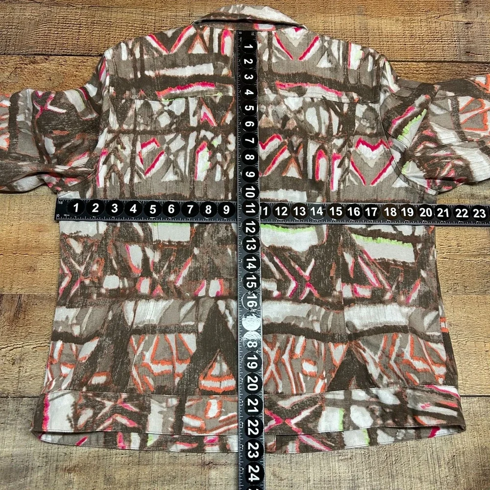 Chicos Jacket Womens 2 Large‎ 14 Brown Orange Pink Button Up 3/4 Sleeve Canvas